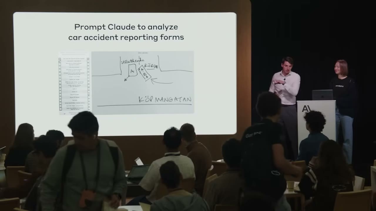 幻灯片：Prompt Claude to analyze car accident reporting forms，左侧表单、右侧手绘草图